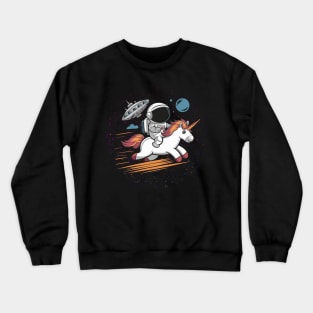 Space Escape: Astronaut Riding Fiery Unicorn Crewneck Sweatshirt